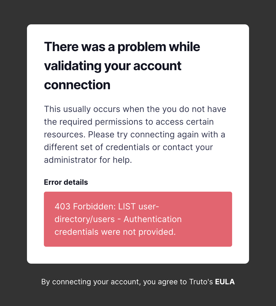 Connection Validation Unsuccessful