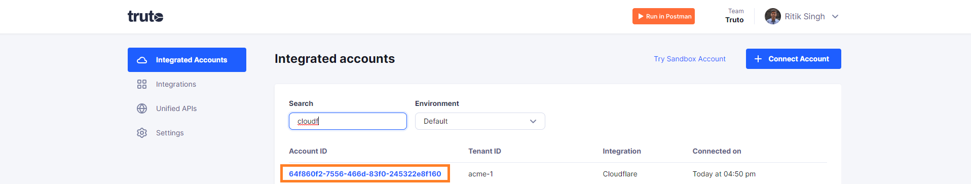 'Cloudflare Integrated Account'