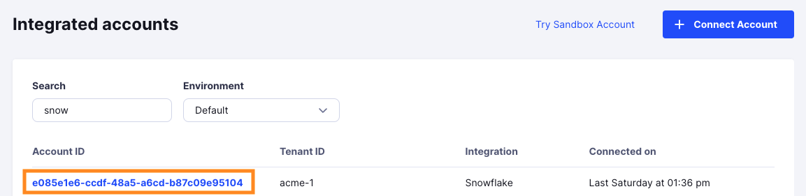 'Snowflake Integrated Account'