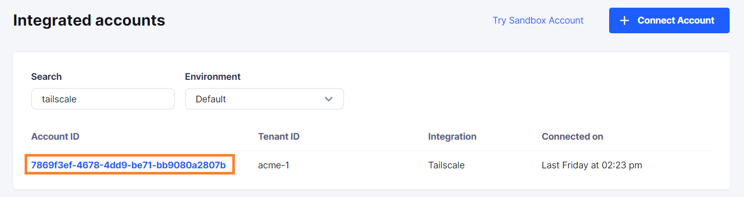'Tailscale Integrated Account'