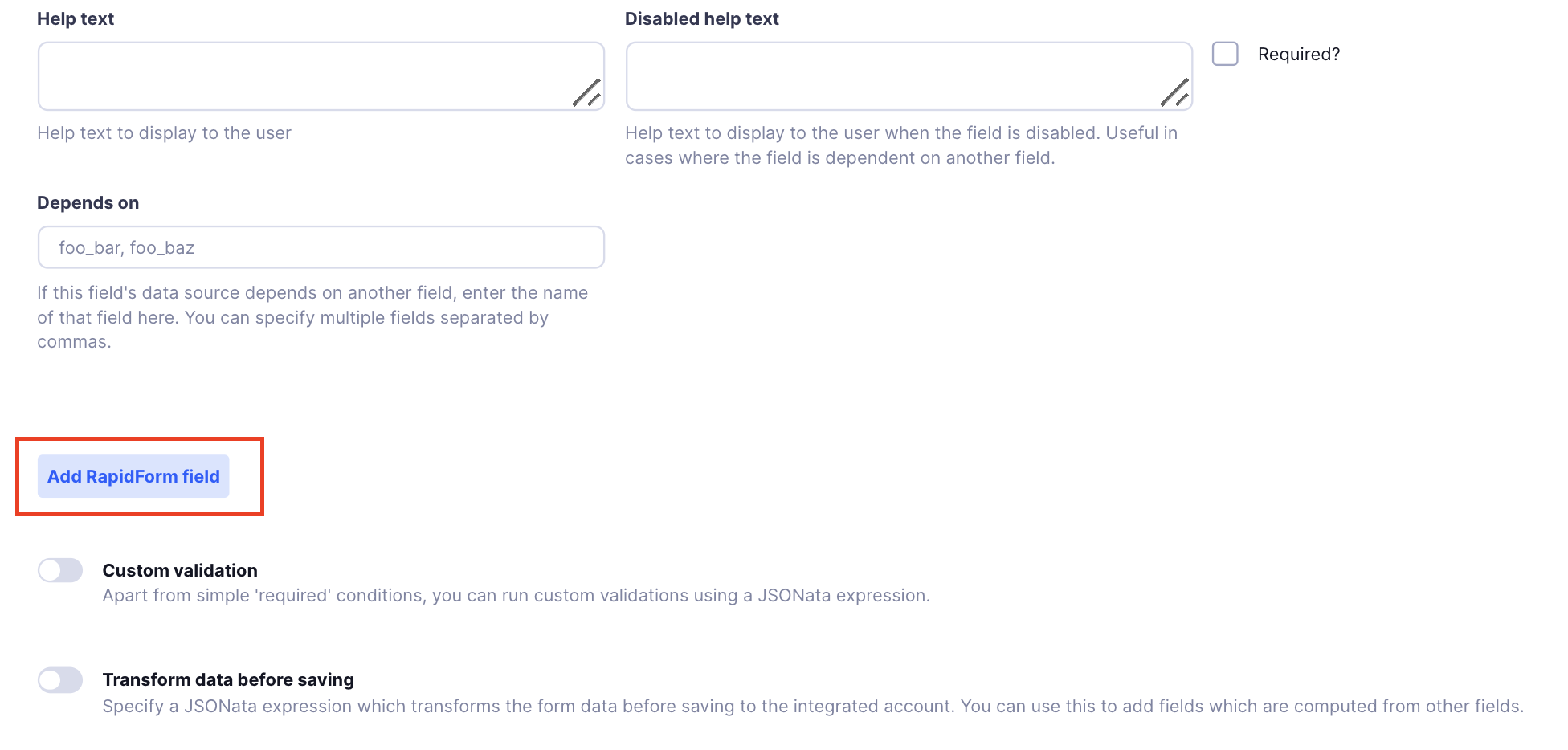 RapidForm Add Field