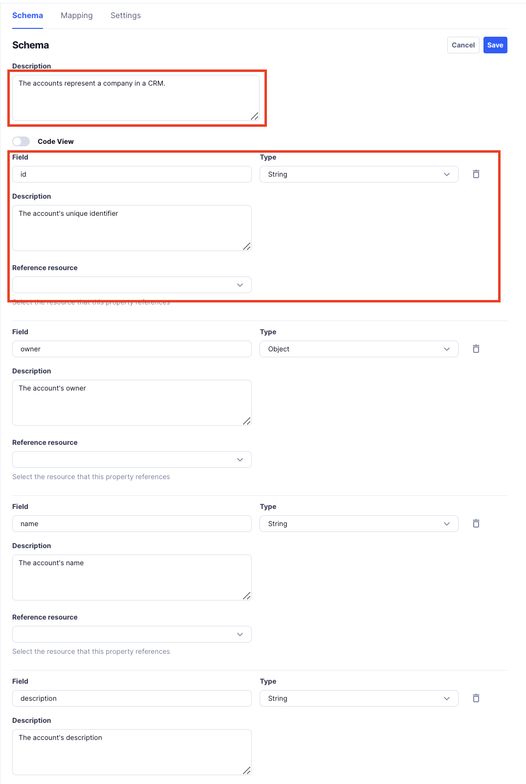 Add Schema Details