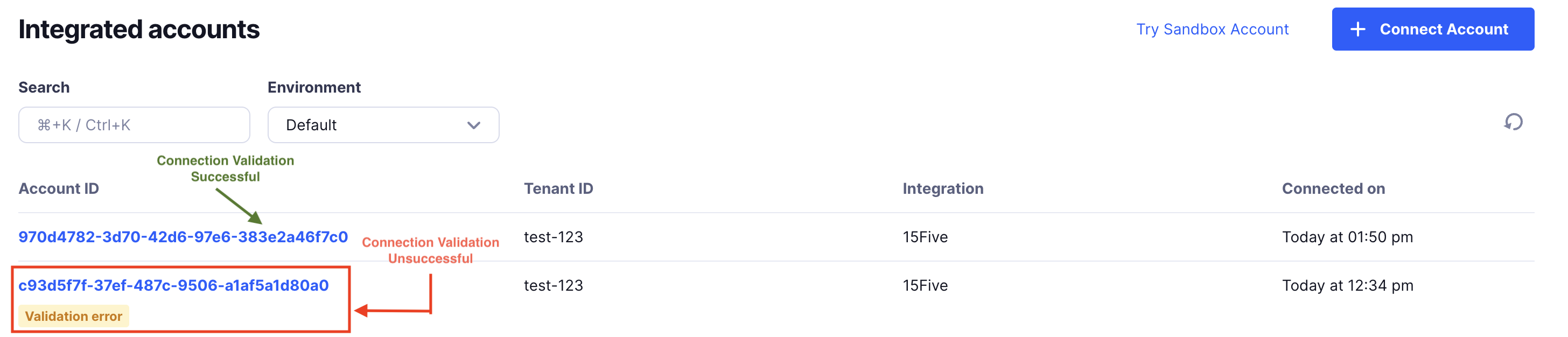 Show Label When Connection Validation Failed