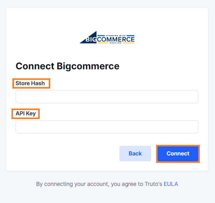 'BigCommerce Enter API Key and Store Hash'