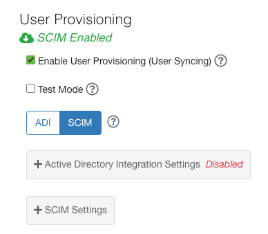 'Enable User Provisioning'