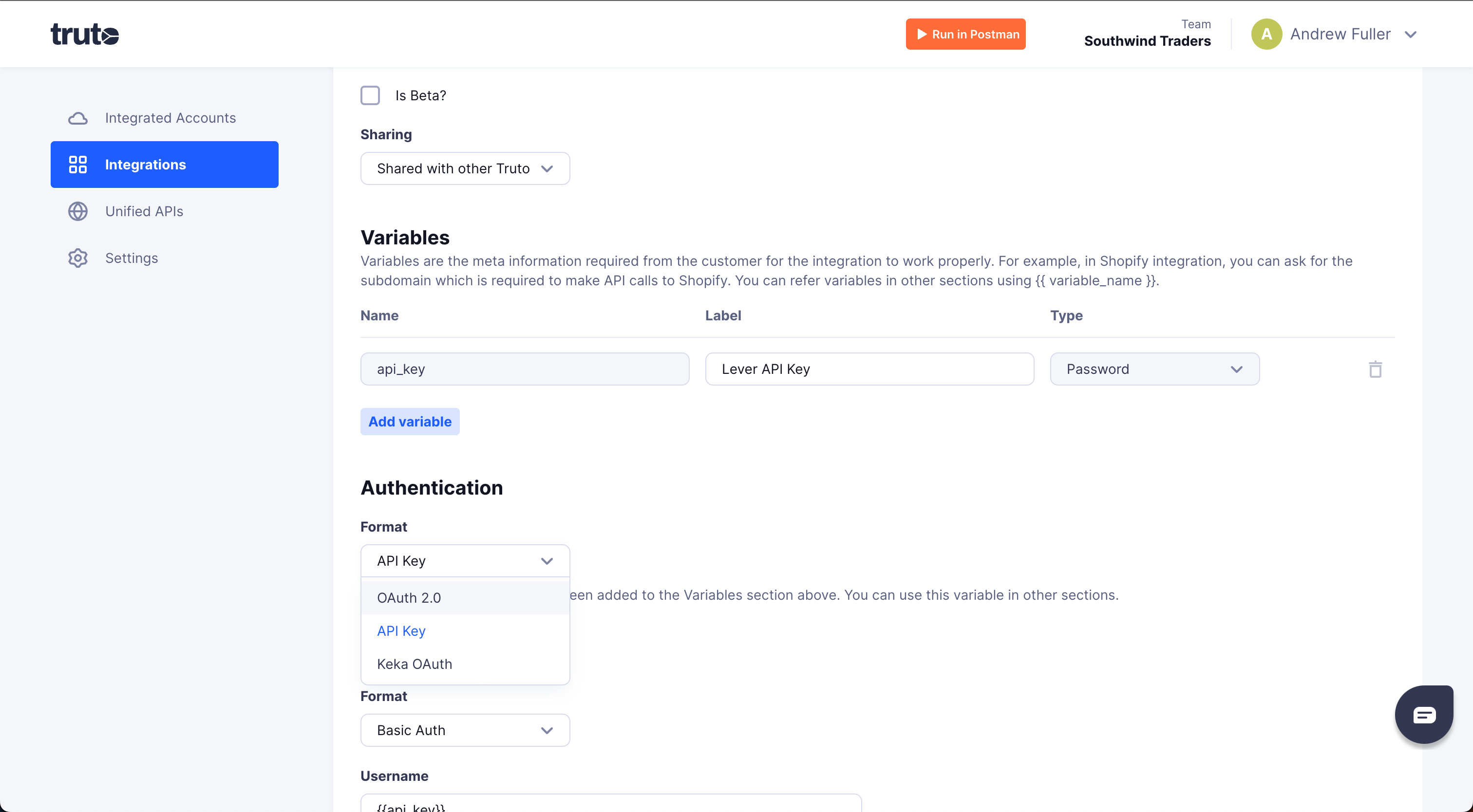 Select OAuth 2.0 in the authentication section