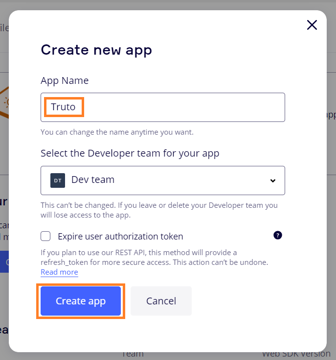'Enter Name and Create APP'