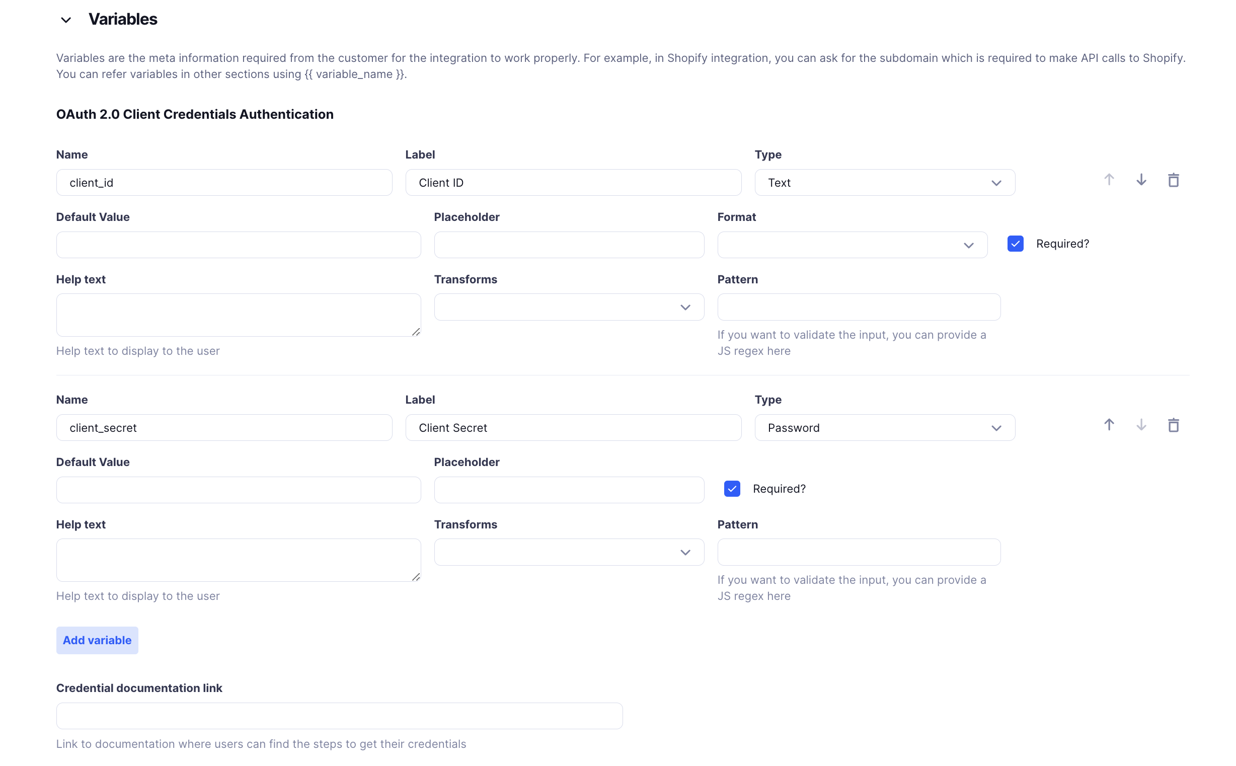 OAuth 2.0 Variables