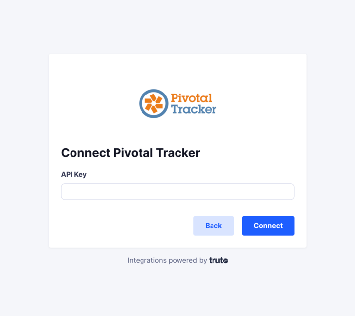 Truto screen for Pivotal Tracker API Key