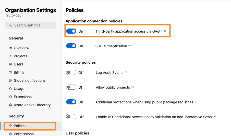 Enable OAuth in Policies