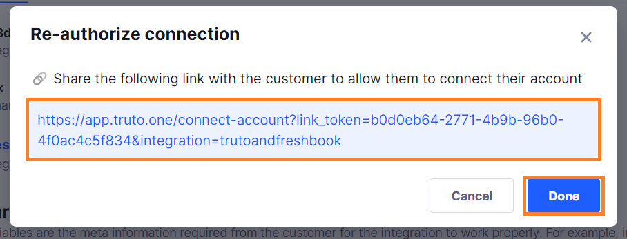 Select link and complete auth