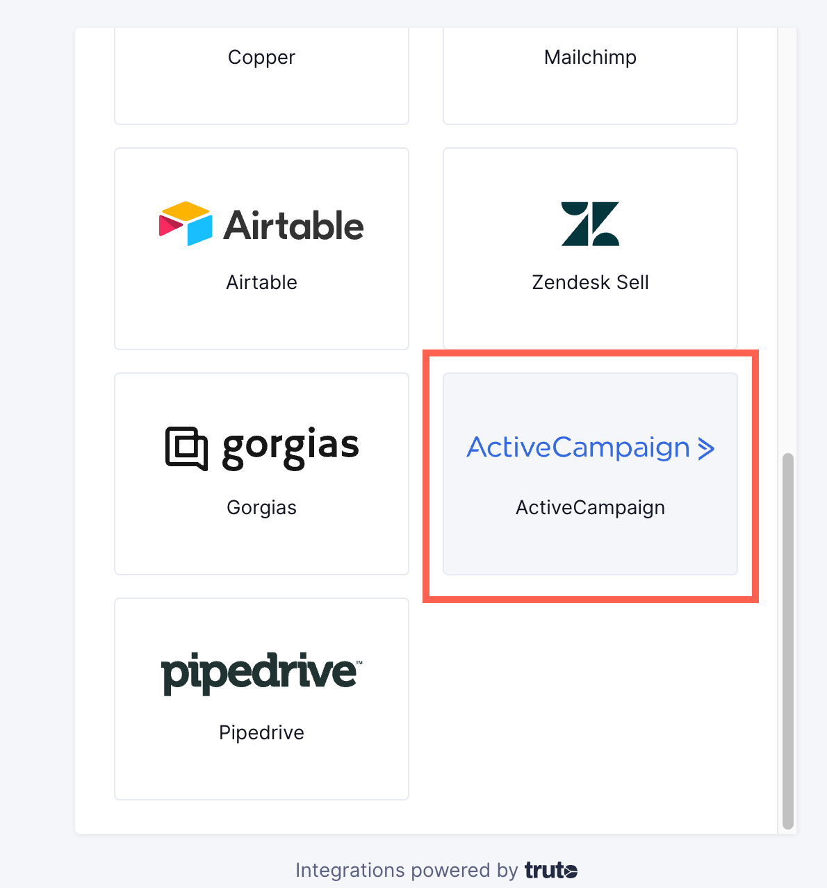 'Select ActiveCampaign'