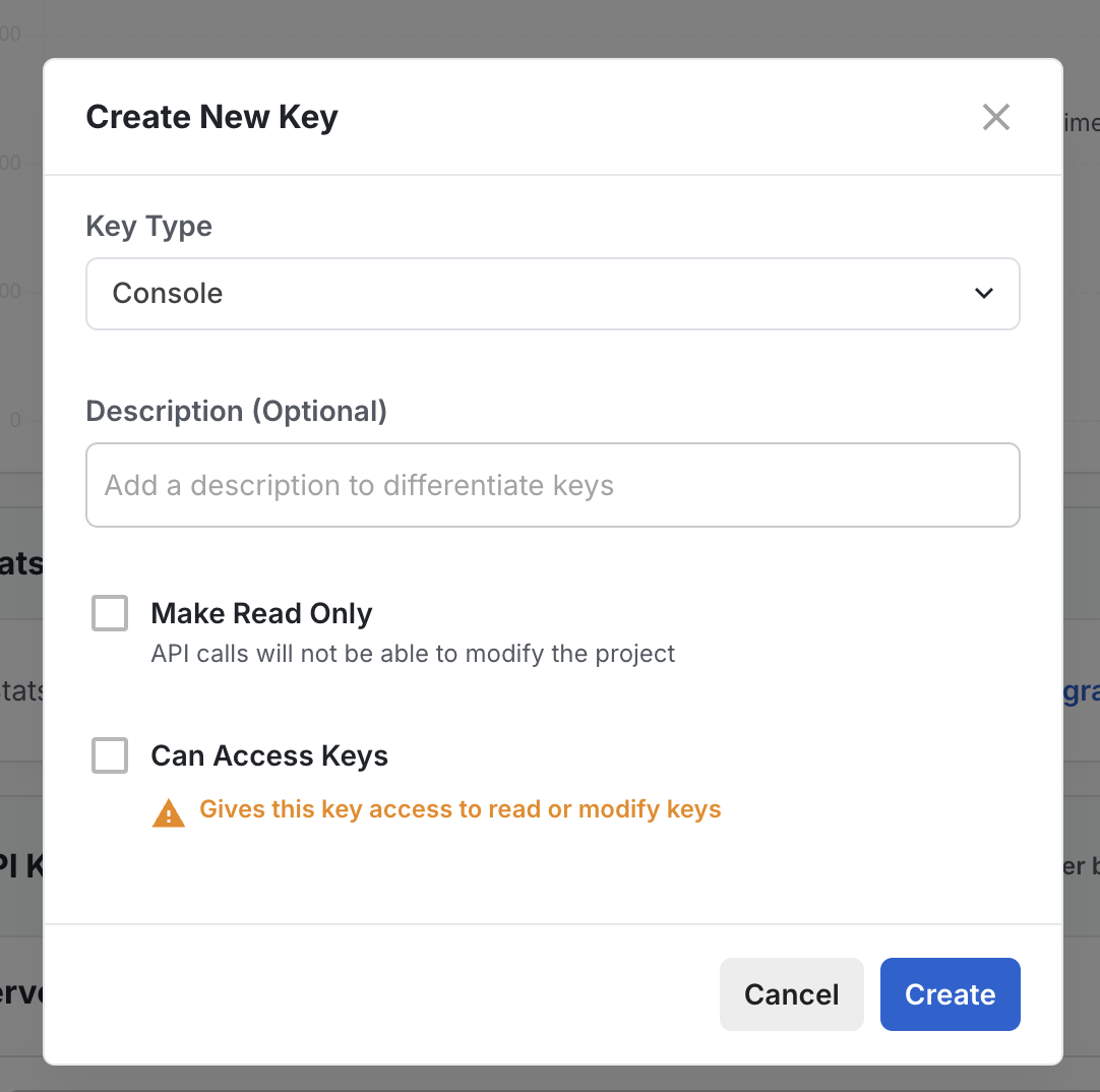 'Click on Create New Key'