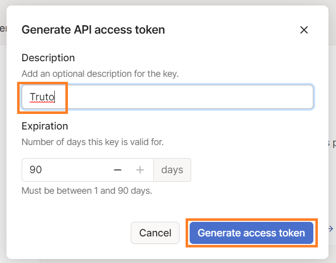 'Enter description and press on Generate access token'