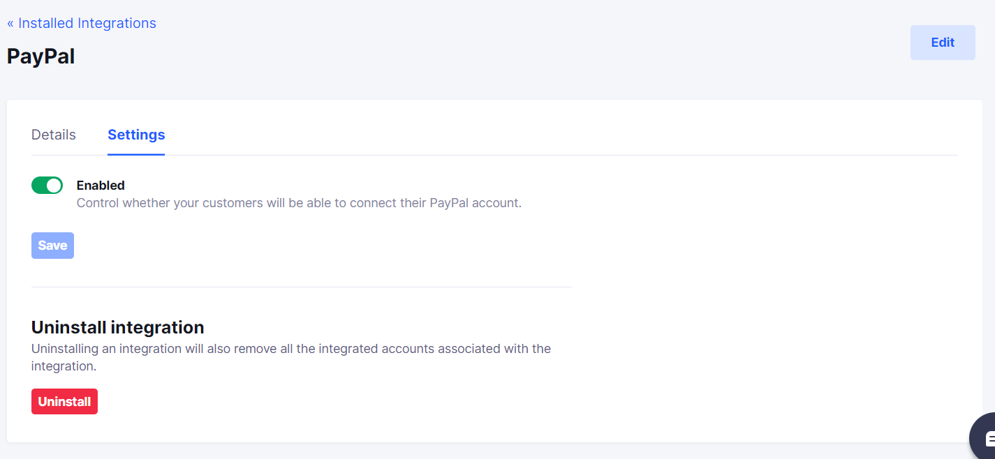 'Uninstall Paypal'