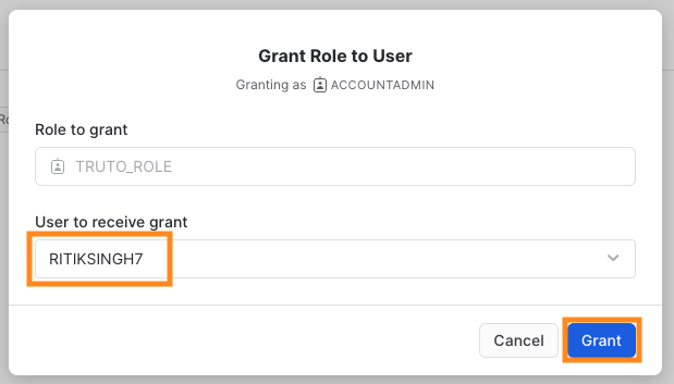 'Grant the role to user'