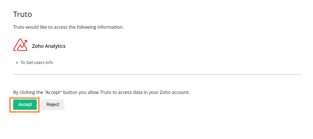 Zoho authorization screen